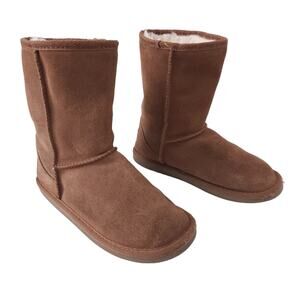 Ukala Suede Boots Size 4 Kids Wool Mid-Calf Winter Boots Brown